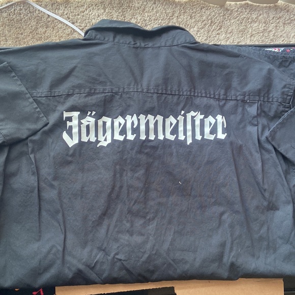 Jagermeiter black button down shirt, washed, clean, never worn. Medium. $15, OBO - Picture 2 of 3